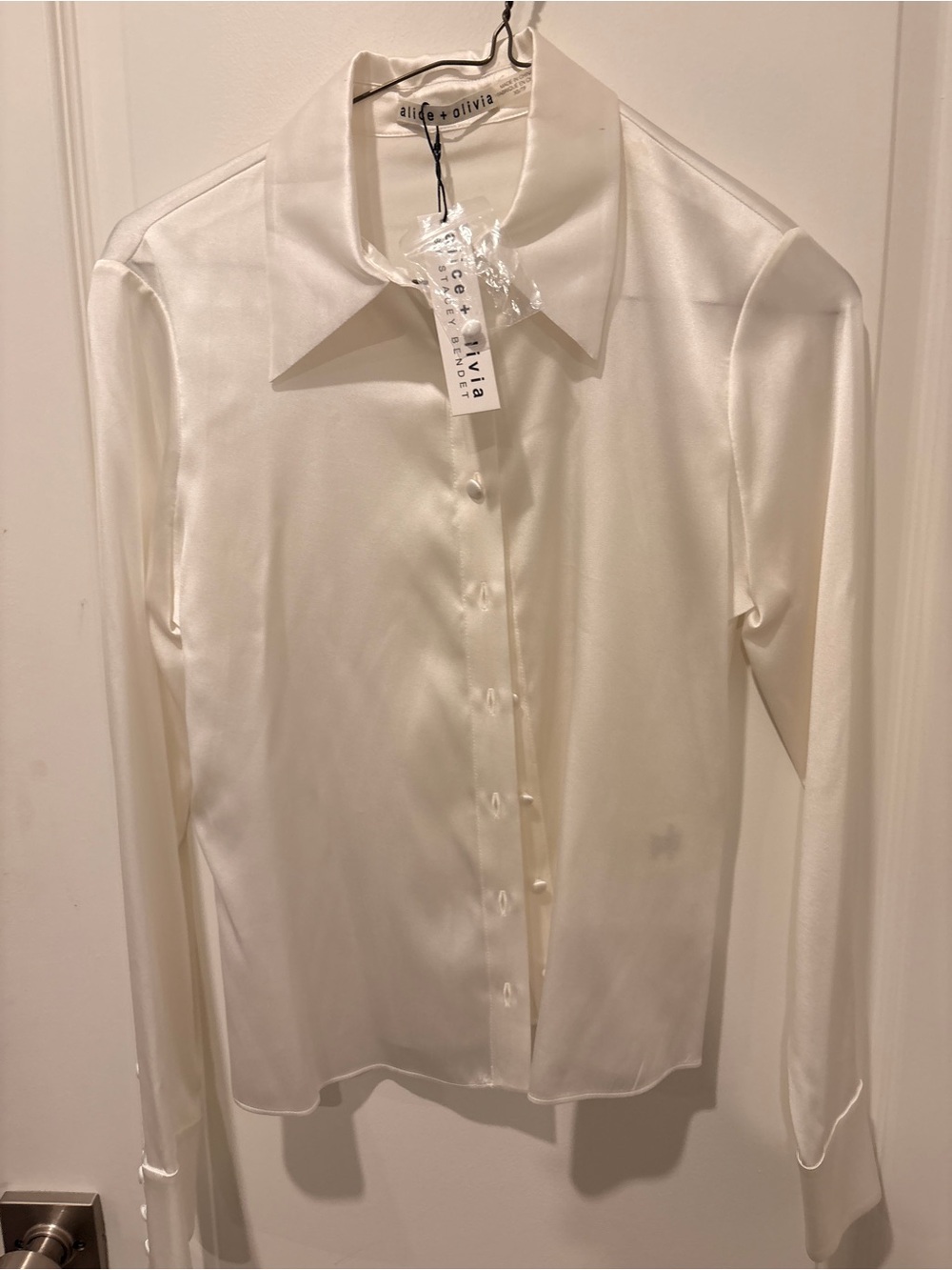 Alice + Olivia Women's Ivory Satin Button-Up Shirt